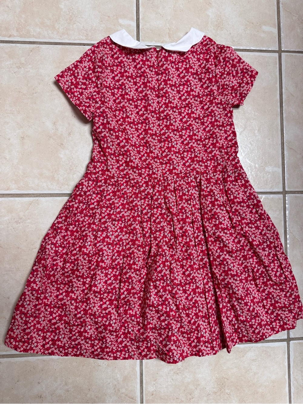 Jacadi Red Floral Kids Dress with White Peter Pan Collar - Picture 4 of 9